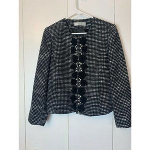 Tahari Arthur S Levine Womens Black Tweed Long Sleeve Open Front Jacket Size 12P